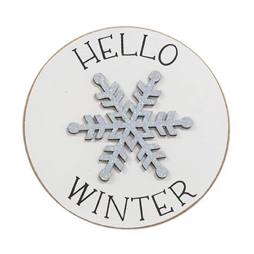 Hello Winter Snowflake Small 4" Circle Easel Sign - Image 2