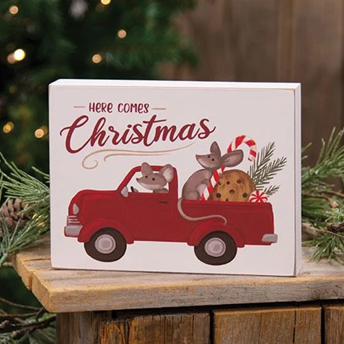 Here Comes Christmas Mice In Truck Box Sign - Image 3