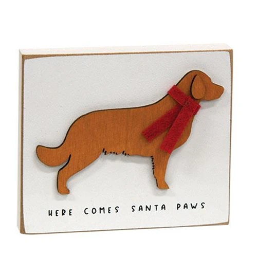 Here Comes Santa Paws Dog Small Christmas Wooden Block Sign - Image 2