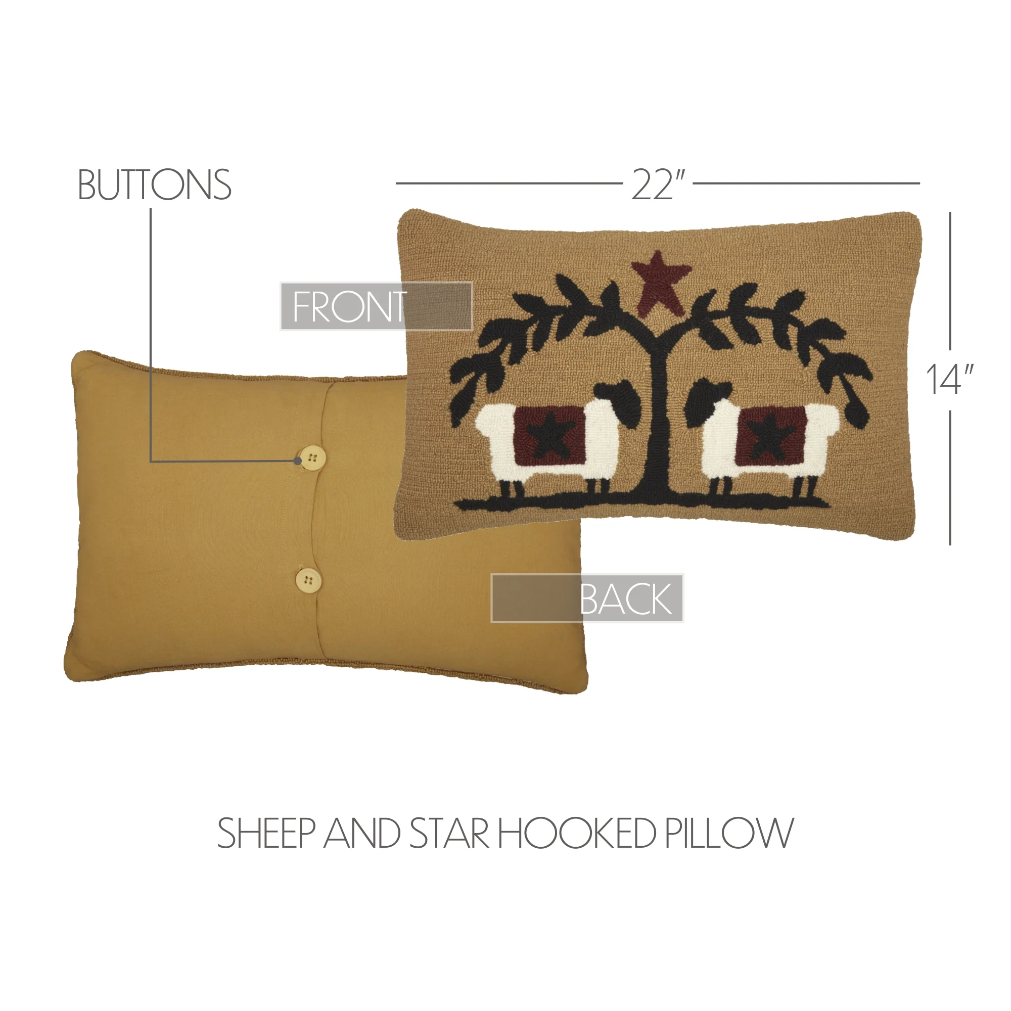 Heritage Farms Sheep and Star Hooked Pillow - Image 4