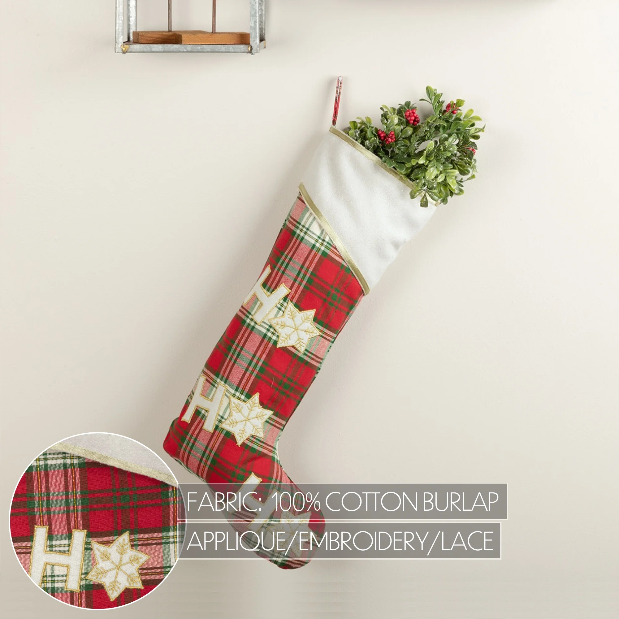 HO HO Holiday Tartan Christmas Stocking 20" Long - Image 5