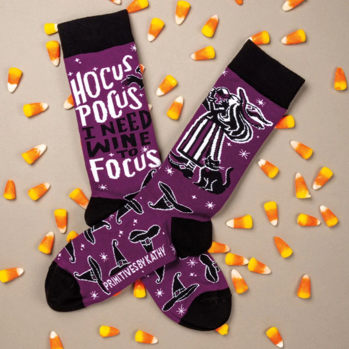 Hocus Pocus I Need Wine To Focus Fun Socks - Image 2