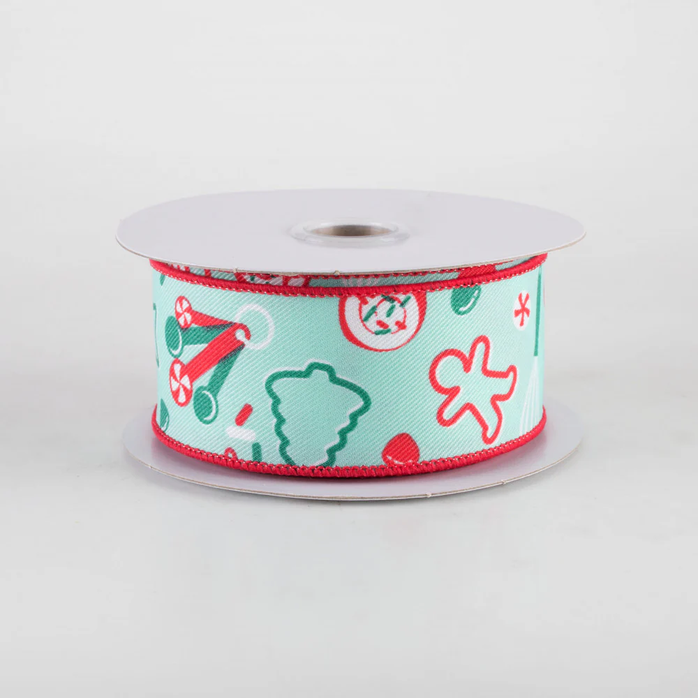 Holiday Baking Jade Mint Background Ribbon 1.5" x 10 Yards - Image 2