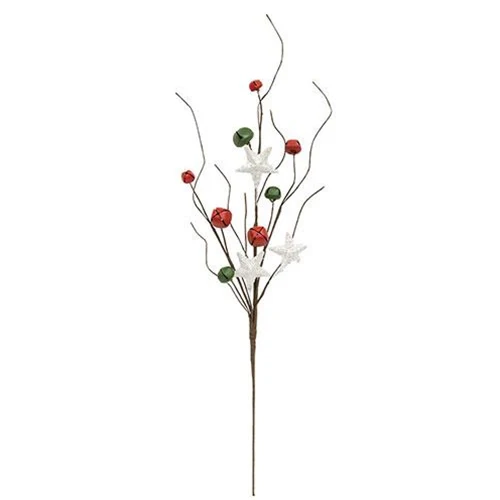 Holiday Jingle Bell & Stars 20.75" Christmas Pick