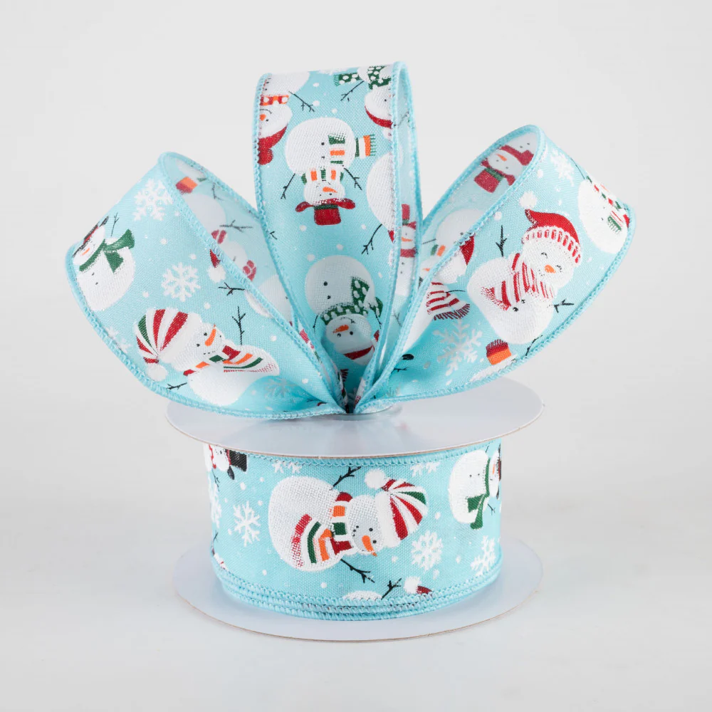 Holiday Snowmen Turquoise Blue Ribbon 1.5" x 10 yards