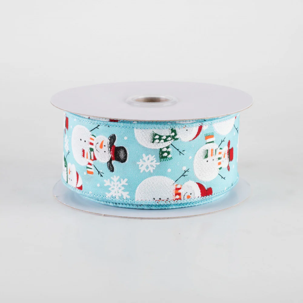 Holiday Snowmen Turquoise Blue Ribbon 1.5" x 10 yards - Image 2