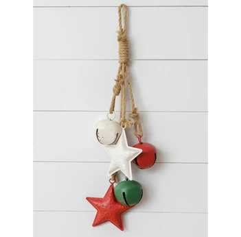 Holiday Stars and Bells Hanging in Red Green & White