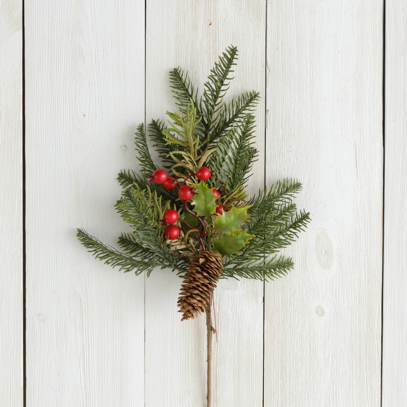 💙 Holly and Berries Evergreen 18" Faux Foliage Spray