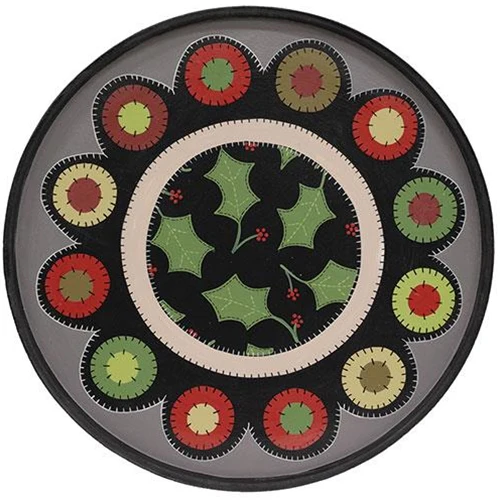 Holly & Berries Penny Mat 15.25" Round Wooden Hanging Tray - Image 2