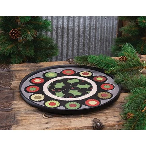 Holly & Berries Penny Mat 15.25" Round Wooden Hanging Tray - Image 3