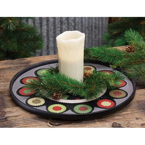 Holly & Berries Penny Mat 15.25" Round Wooden Hanging Tray - Image 4