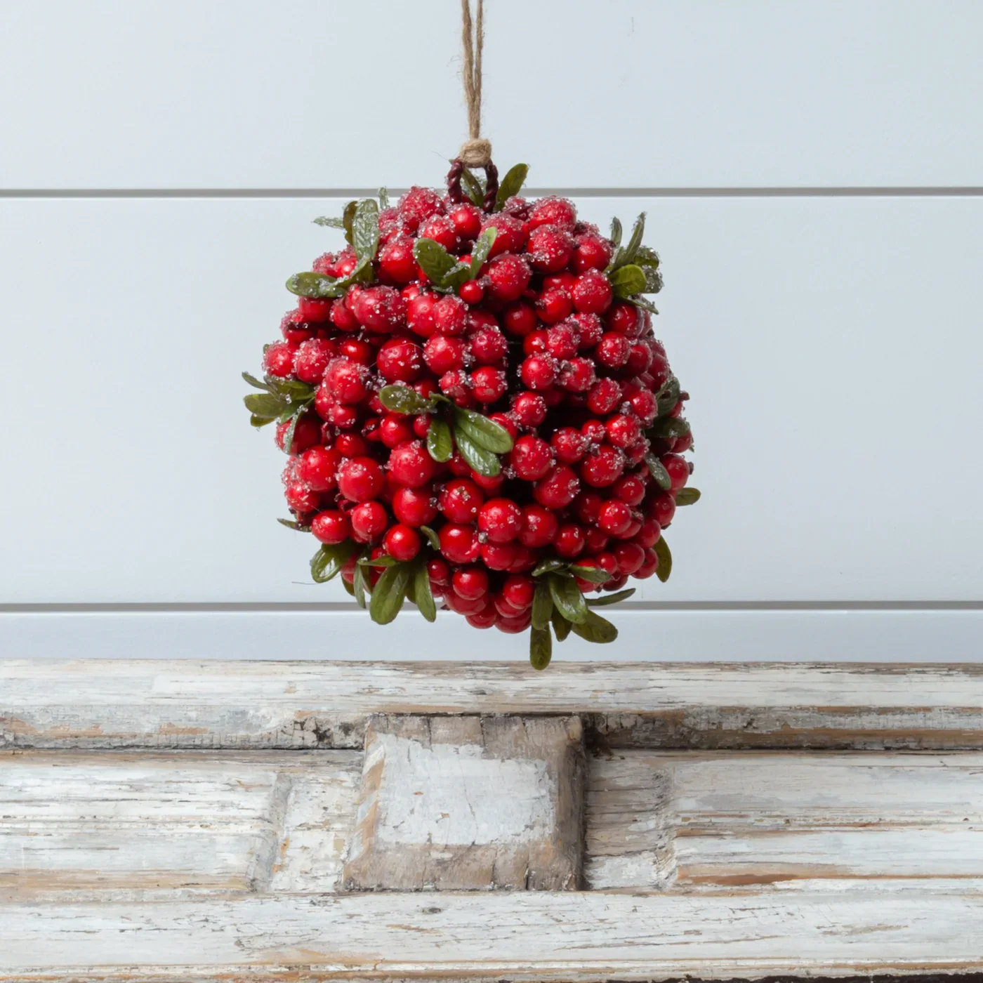 Holly Berry Hanging Topiary Faux 6" Ball - Image 2