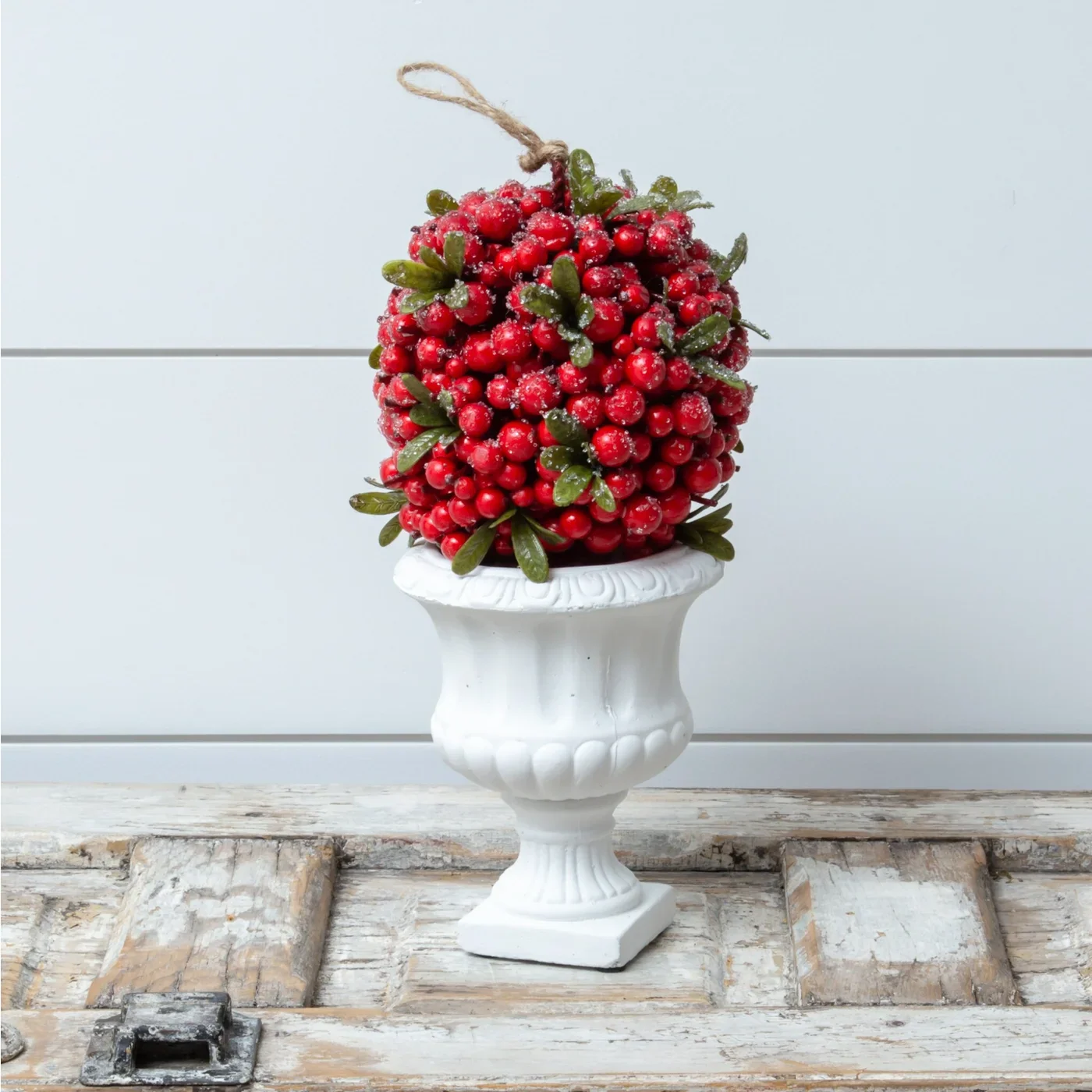 Holly Berry Hanging Topiary Faux 6" Ball - Image 3