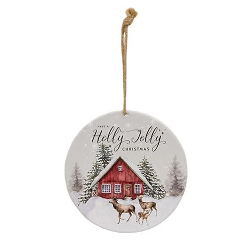 DAY 22 ✨ 25 Days of Ornaments ✨ Holly Jolly Winter Barn Round Metal Ornament