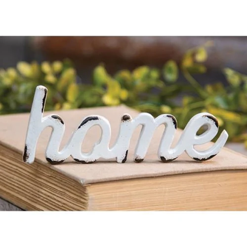 💙 Home Cut Out Script Distressed White Resin Figure
