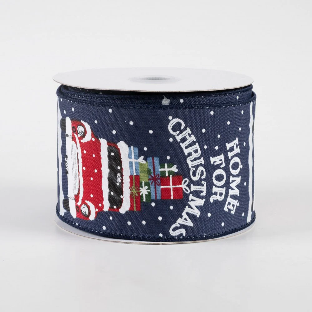 ๐ Home For Christmas Car Navy Satin Ribbon 2.5" x 10 yards