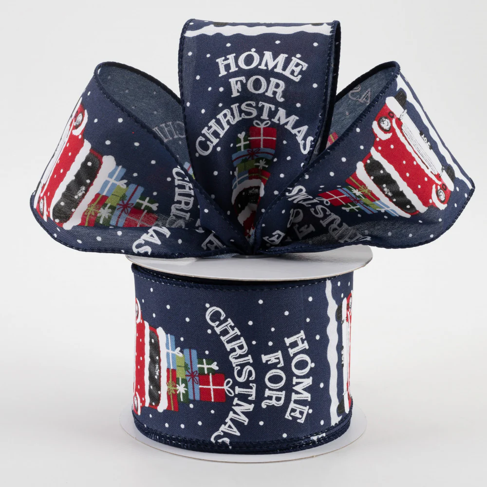 ๐ Home For Christmas Car Navy Satin Ribbon 2.5" x 10 yards - Image 2