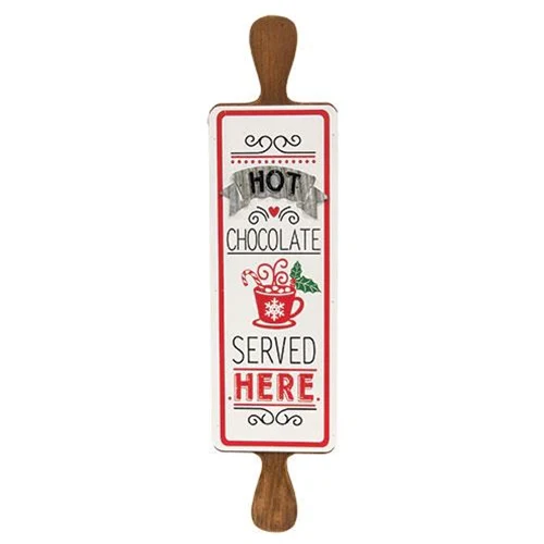 💙 Hot Chocolate Rolling Pin 18.75" Metal and Wood Sign - Image 2