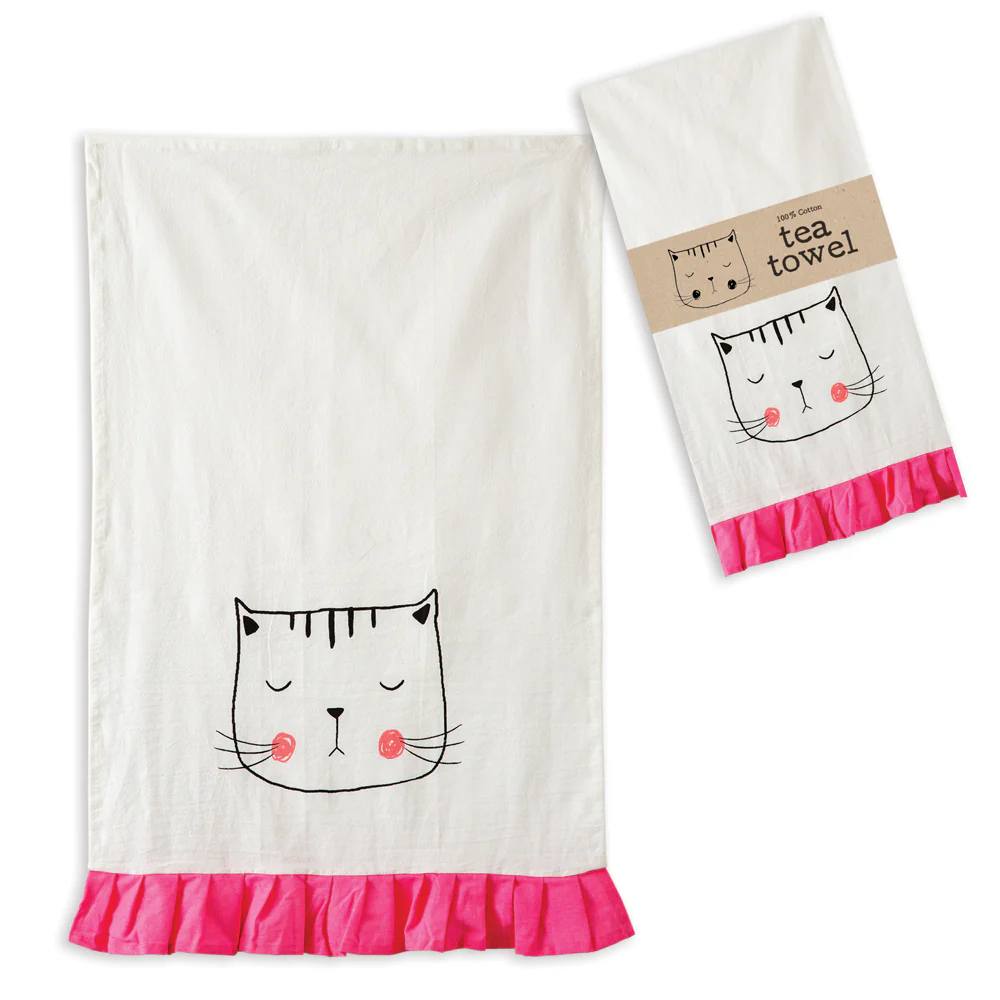 Hot Pink Kitty Tea Towel