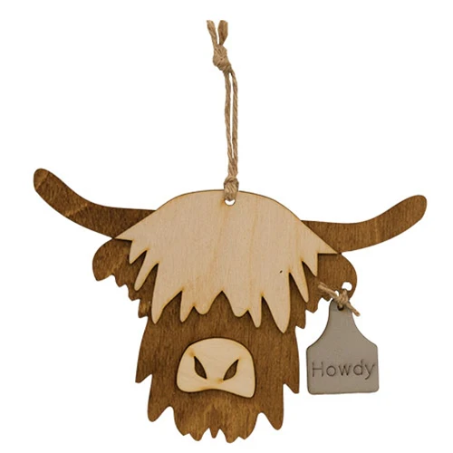 Howdy Highland Cow Wooden Ornament