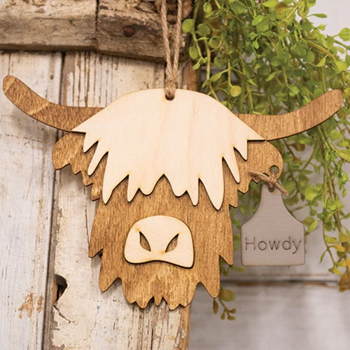 Howdy Highland Cow Wooden Ornament - Image 2