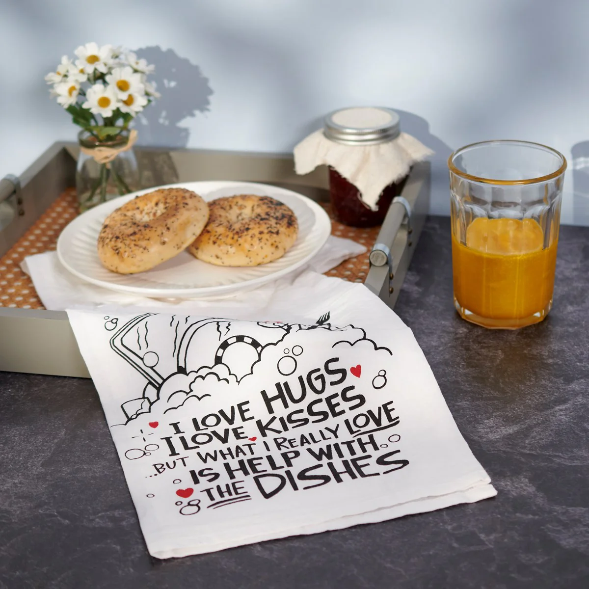 I Love Hugs and Really Love Help With the Dishes Kitchen Towel - Image 3