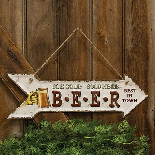 Ice Cold Beer Sold Here Hanging White Metal Sign` - Image 2