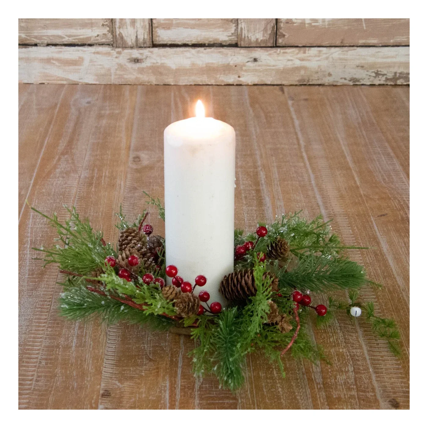 Iced Evergreens Red Berries and Cones 12" Faux Evergreen Ring - Image 2