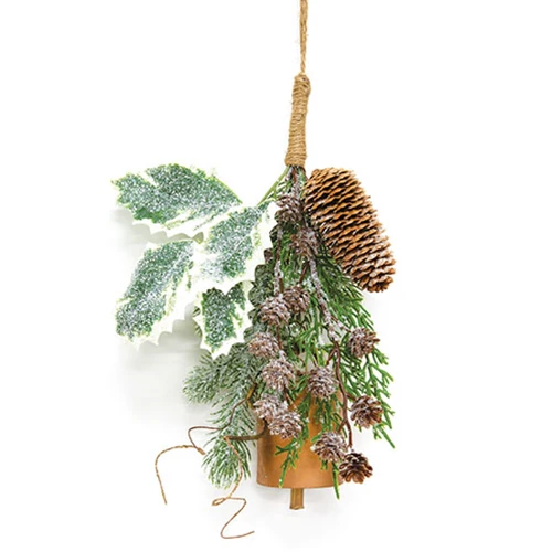 π Icy Cheer Holly & Pine Faux Evergreen Bell Door Hanger