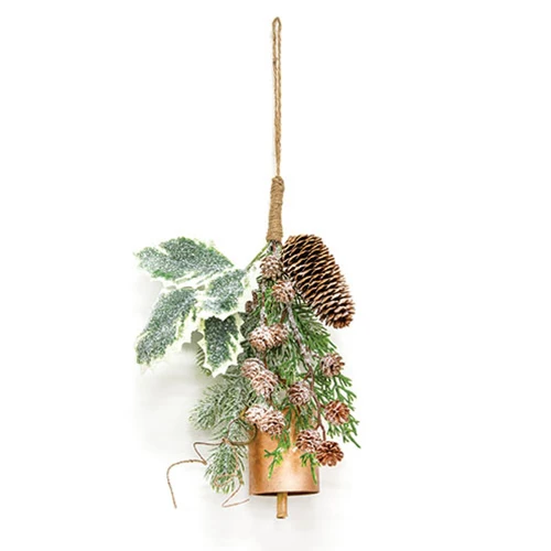 π Icy Cheer Holly & Pine Faux Evergreen Bell Door Hanger - Image 2