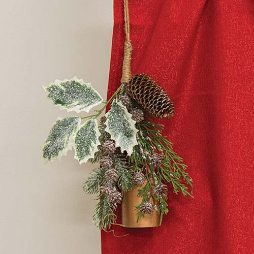 π Icy Cheer Holly & Pine Faux Evergreen Bell Door Hanger - Image 3