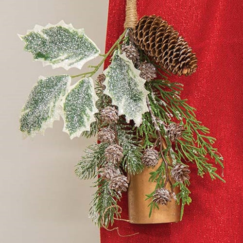 π Icy Cheer Holly & Pine Faux Evergreen Bell Door Hanger - Image 4