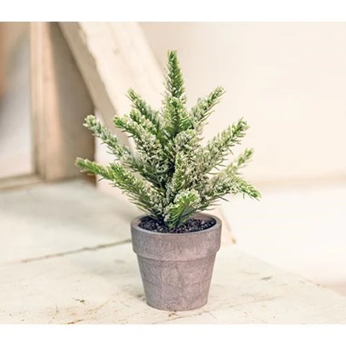 ๐ Icy Pine in Rustic Grey Pot 7" Faux Evergreen
