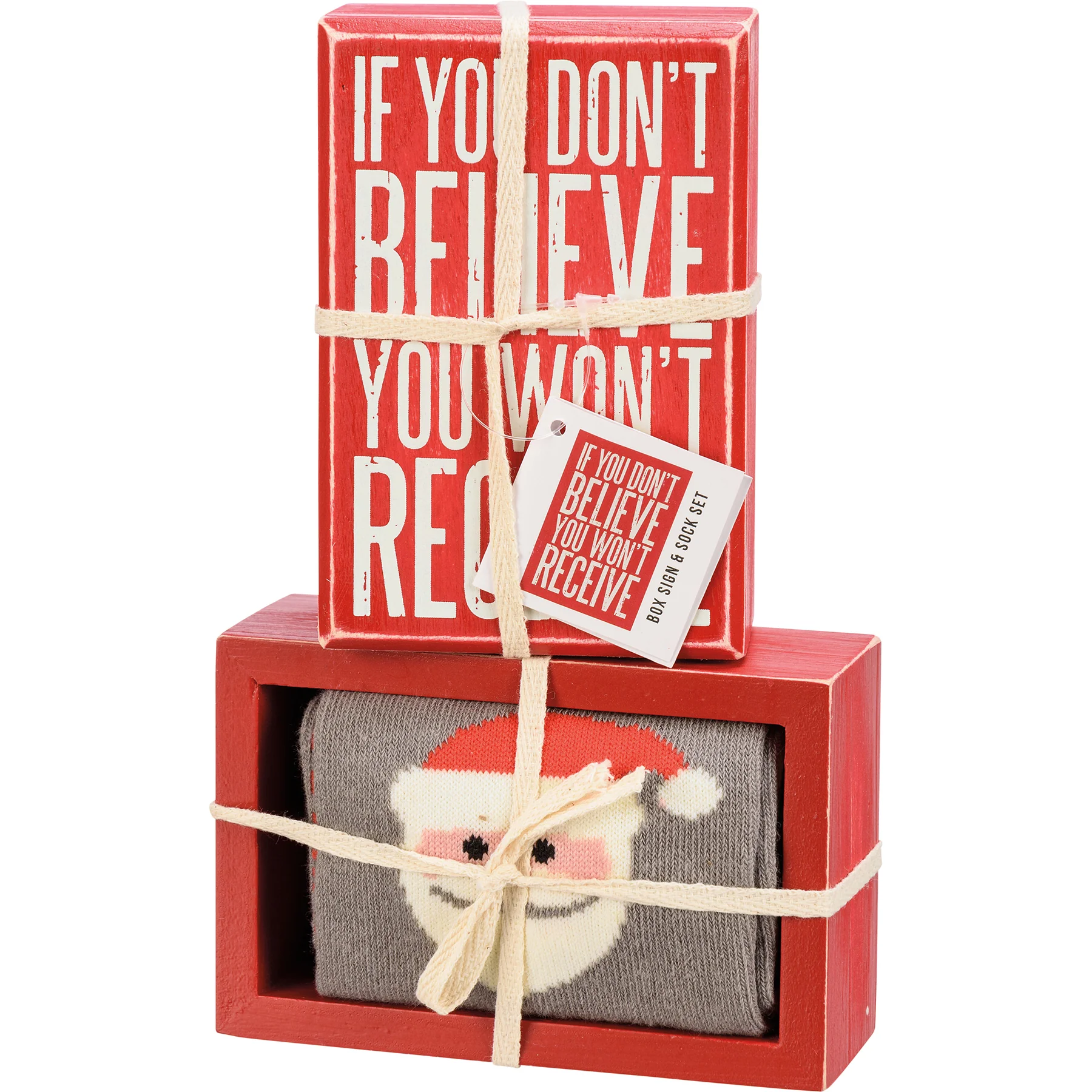 If You Don't Believe You Won't Receive Santa Box Sign & Sock Set - Image 3