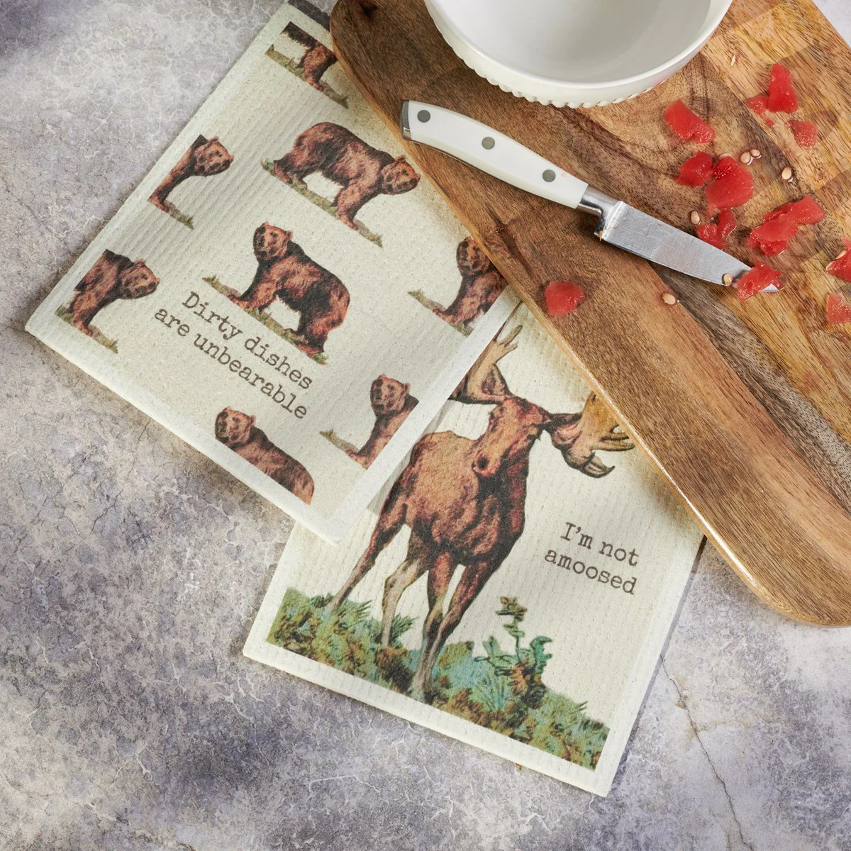 I'm Not Amoosed Bear and Moose Swedish Dishcloth Set - Image 2