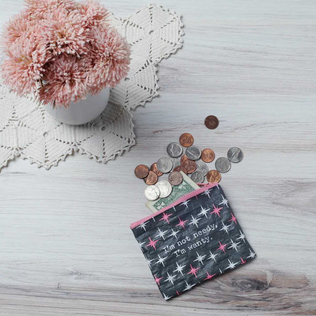 I'm Not Needy I'm Wanty Zipper Recycled Plastic Wallet - Image 2