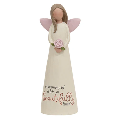 In Memory Of A Life So Beautifully Lived Resin Angel with Rose