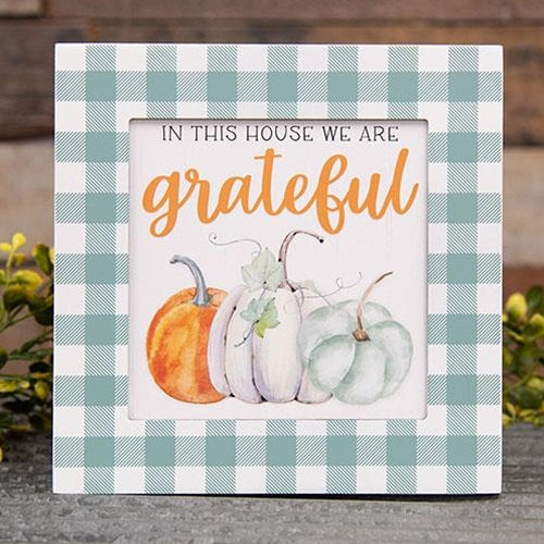 In This House We Are Grateful 9" Fall Pumpkins Box Sign