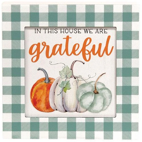 In This House We Are Grateful 9" Fall Pumpkins Box Sign - Image 2