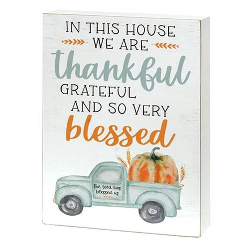 In This House We Are Thankful Pumpkin Truck 12" Box Sign - Image 2