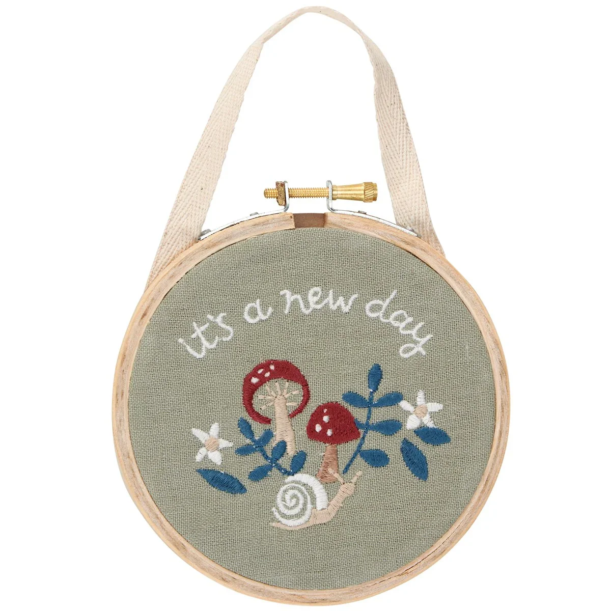 It's A New Day Mushroom Embroidered Hoop Hanging