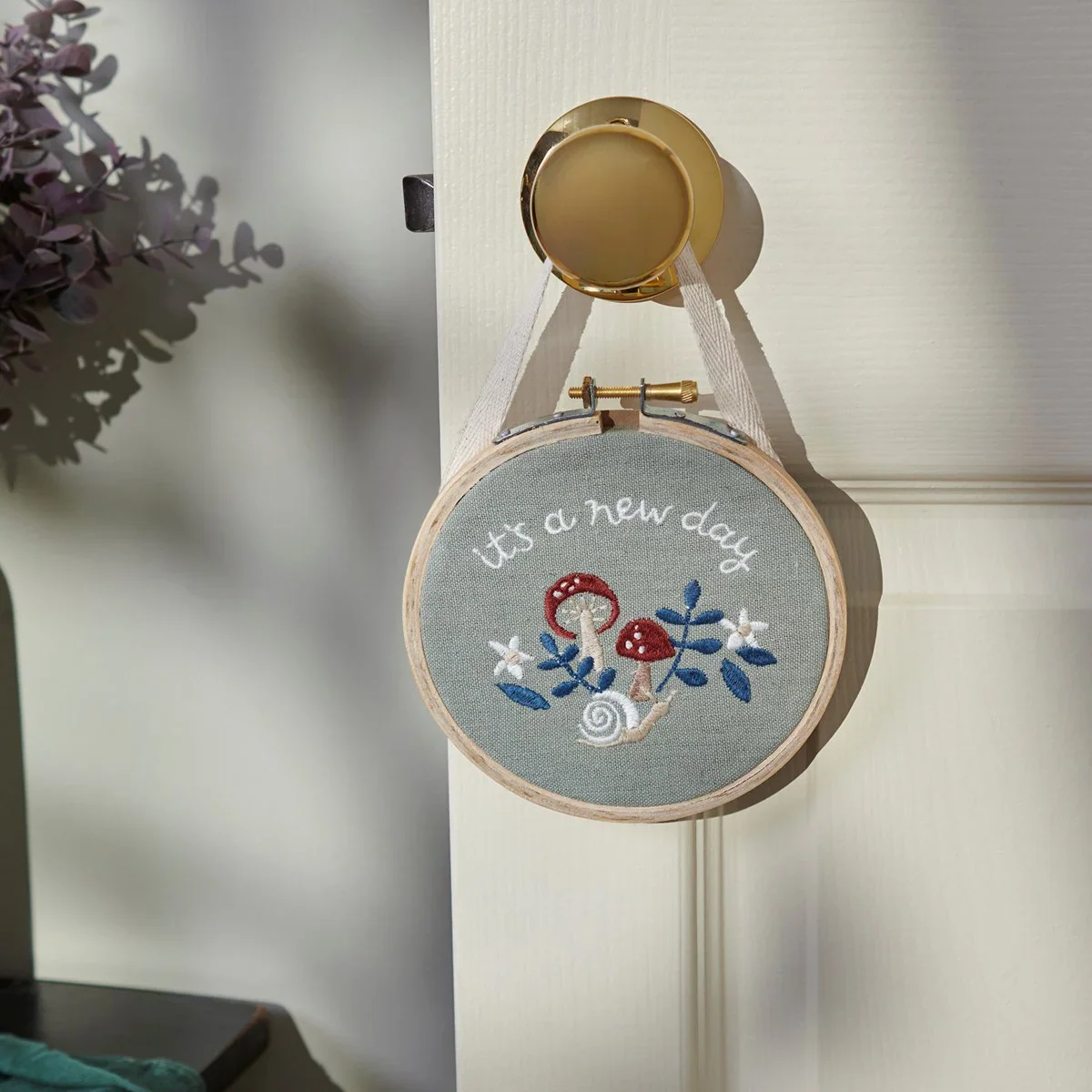 It's A New Day Mushroom Embroidered Hoop Hanging - Image 2