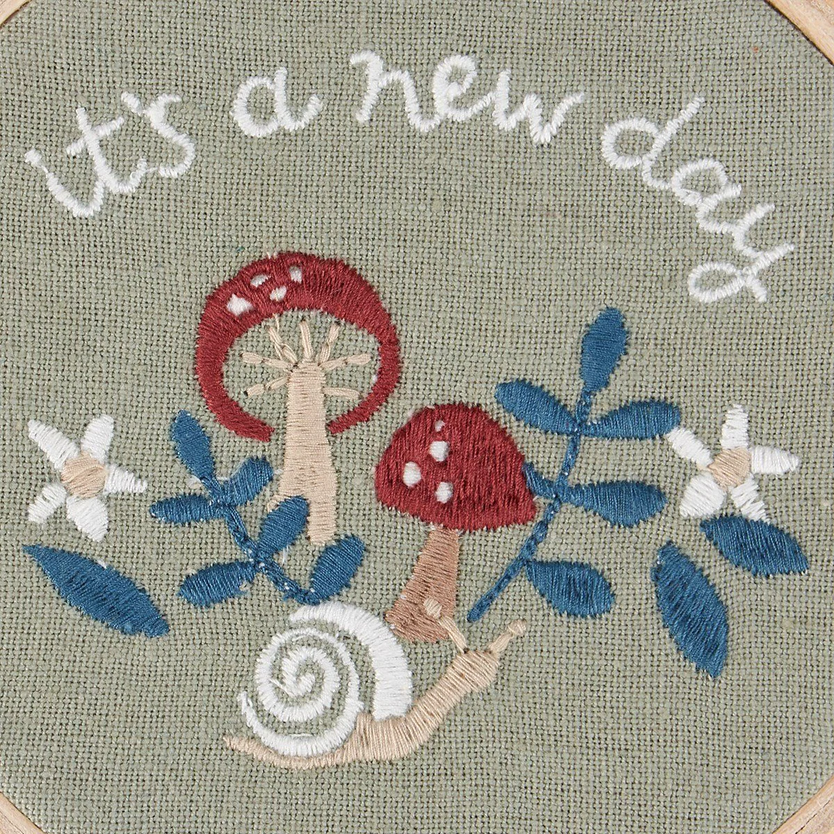 It's A New Day Mushroom Embroidered Hoop Hanging - Image 4