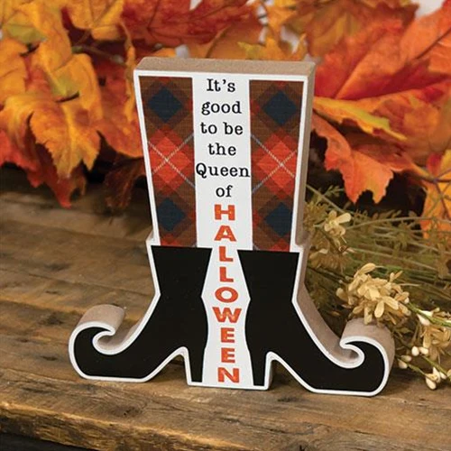 It's Good to Be the Queen of Halloween Witch Boots Shelf Sitter