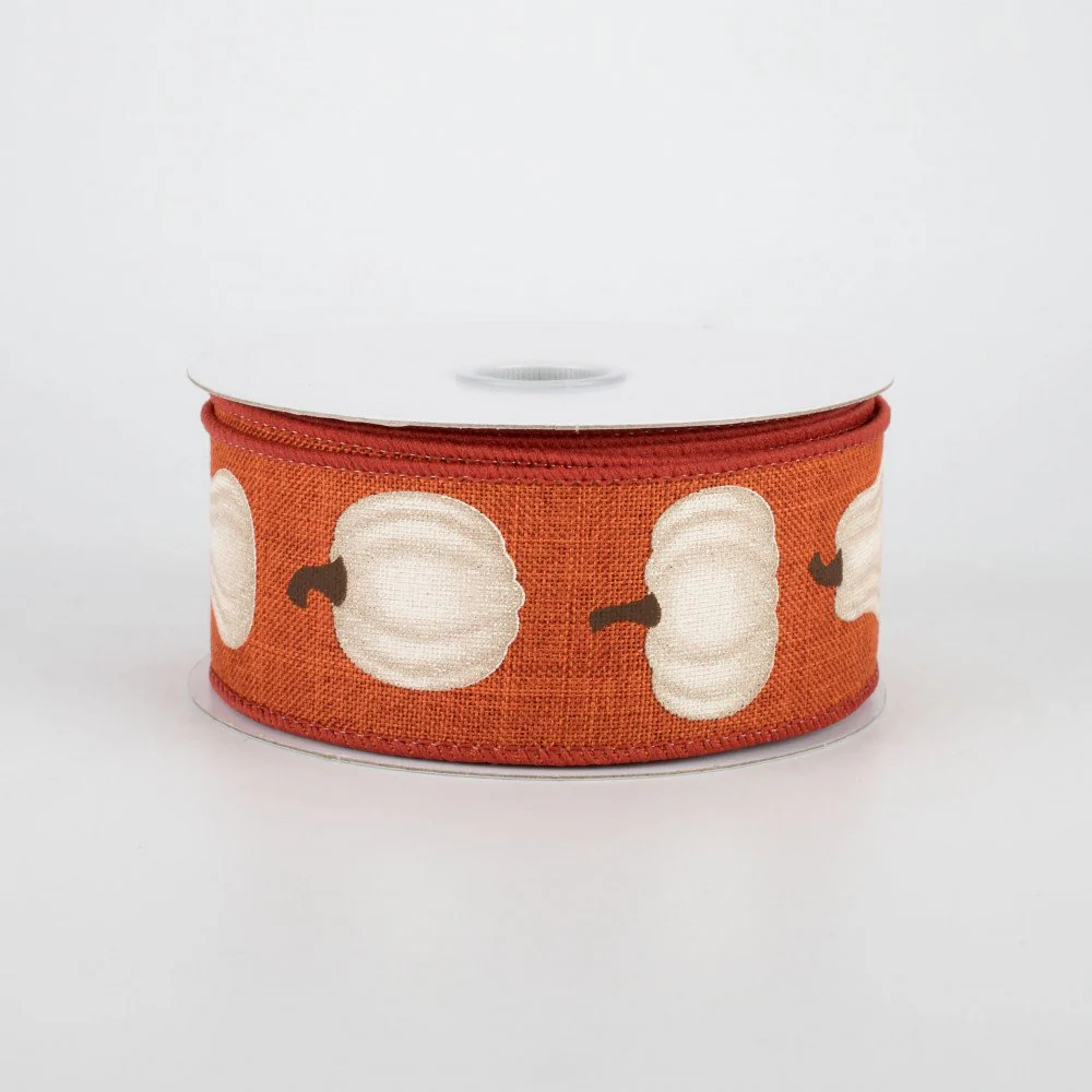 Ivory Pumpkin on Rust Ribbon 1.5" x 10 yards