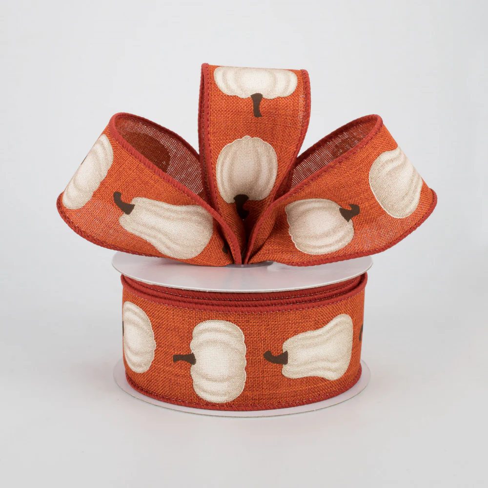 Ivory Pumpkin on Rust Ribbon 1.5" x 10 yards - Image 2