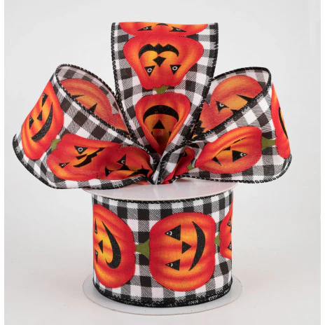 Jack O Lantern Black & White Check Ribbon 2.5" x 10 Yards