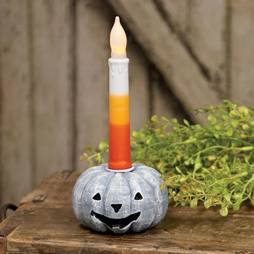 Jack O' Lantern Pumpkin Resin Taper Holder - Image 2