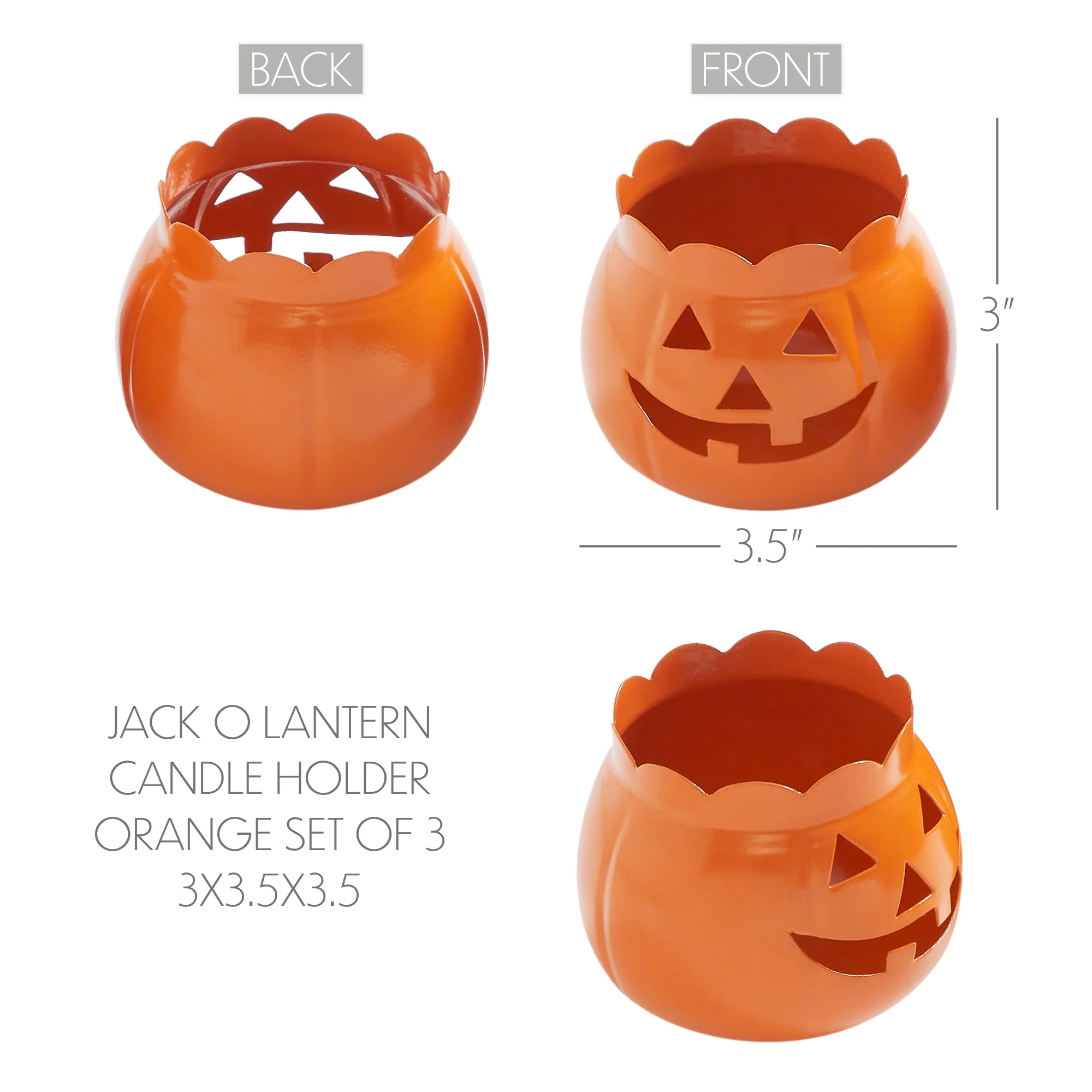 Jack-O-Lantern Pumpkin Votive & Tealight Candle Holders Set of 3 - Image 5