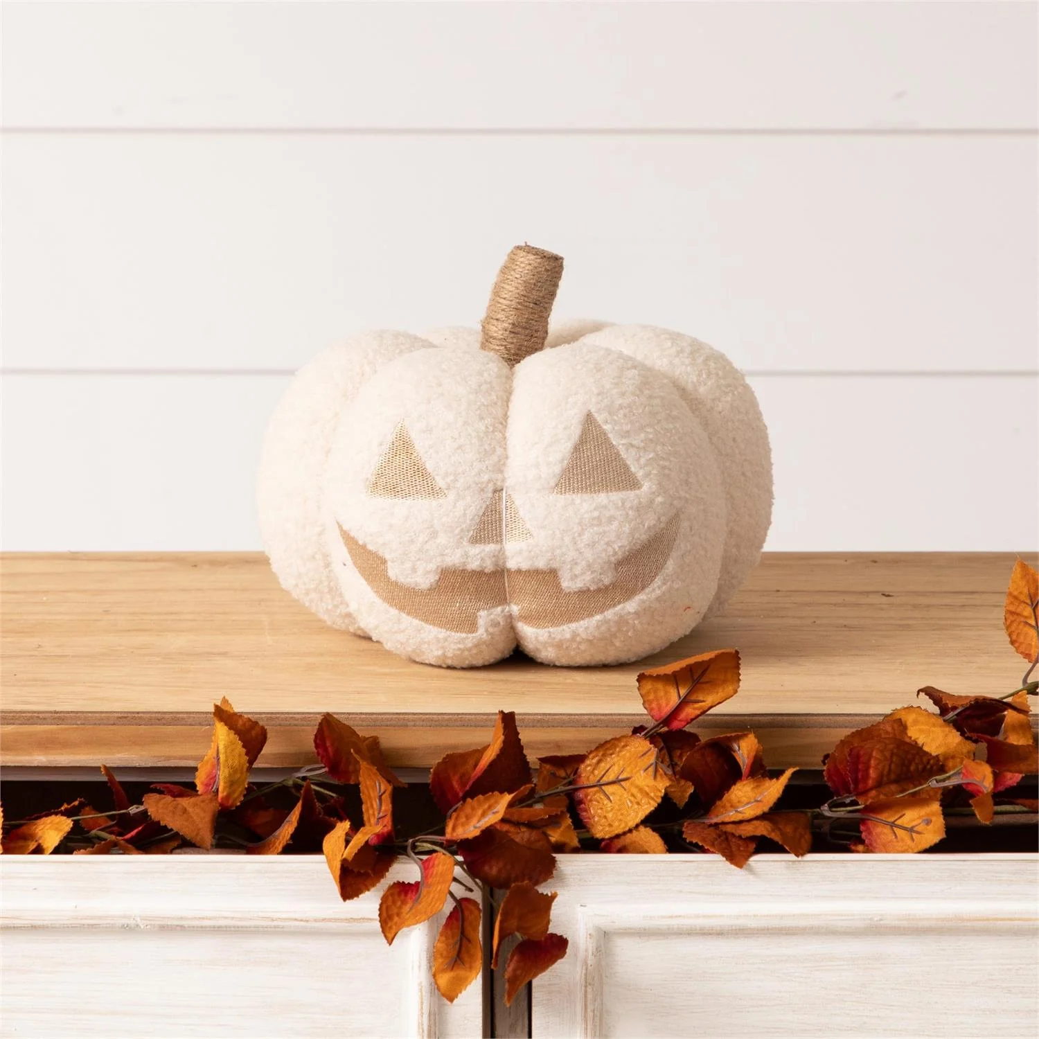 Jack O' Lantern White Plush Pumpkin 7" H